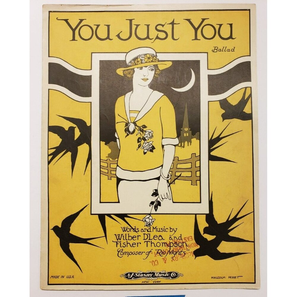 Sheet Music- You Just You Ballad By Wilber D'lea & Fisher Thompson Antique 1922